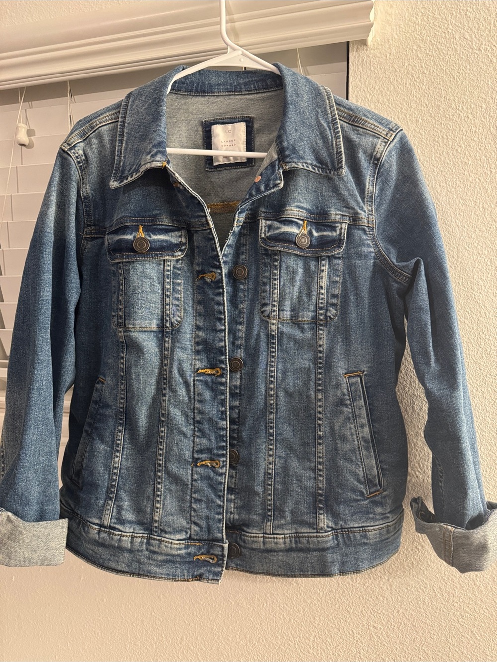 LC Lauren Conrad Distressed Medium Blue Denim Jacket